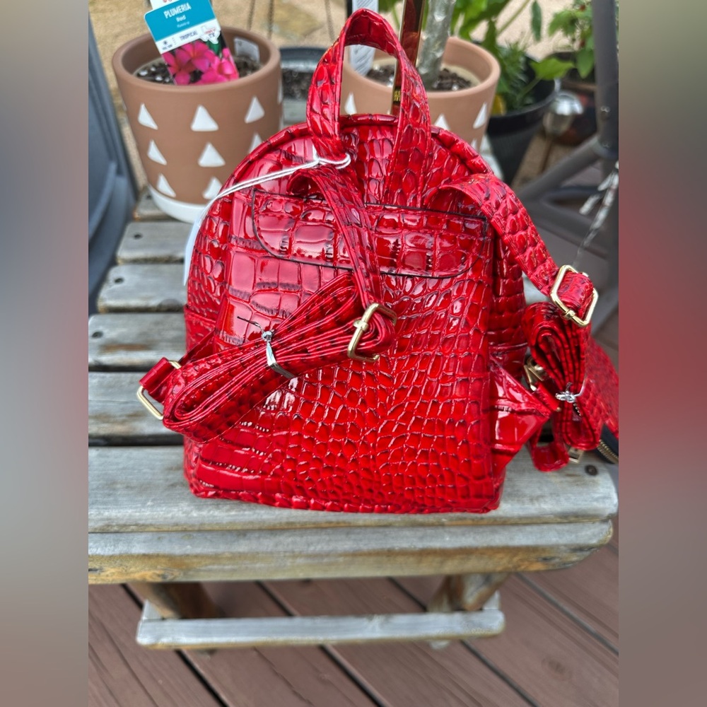 Red Croc-Embossed Mini Backpack - Picture 2 of 8